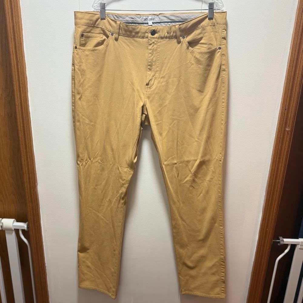 Peter Millar Mens Size 40 Five Pocket Stretch Pants Mustard‎ Tan Straight Leg